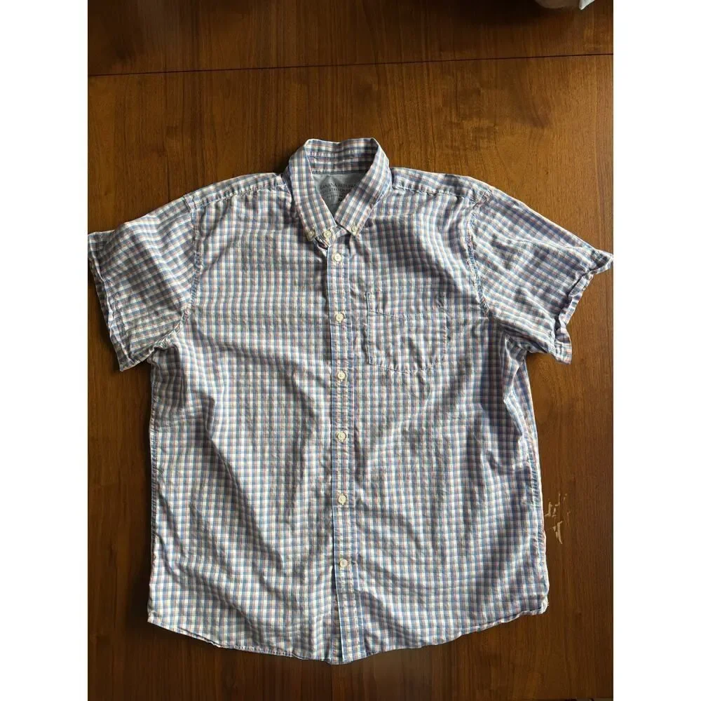 Banana Republic Men's Stretch Poplin Slim Fit Pink/Blue SS Button Down - Size XL